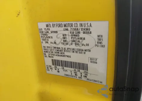 2004 Ford F-150 Fx4/Lariat/Xl/Xlt from USA, damaged, VIN 1FTPX14584KB97905